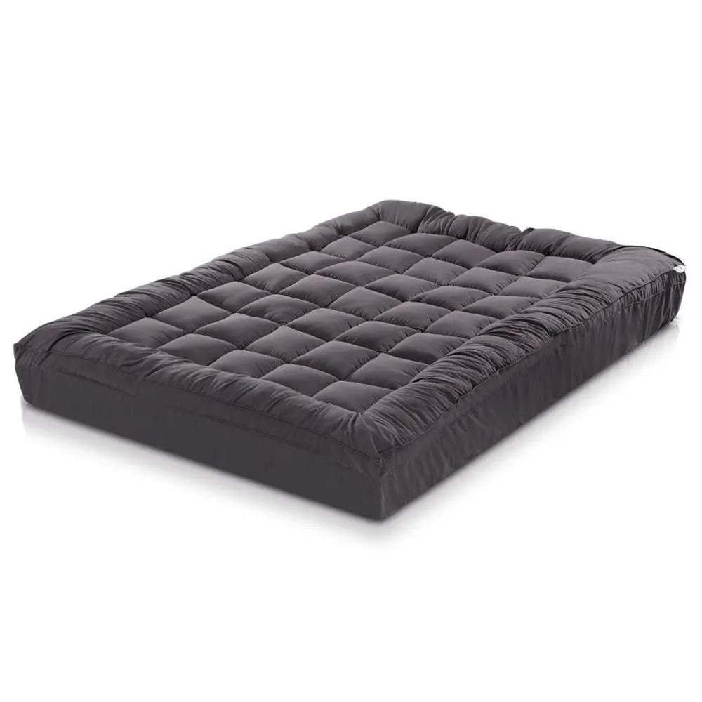 Giselle Queen Mattress Topper Pillowtop 1000GSM Charcoal Microfibre Bamboo Fibre Filling Protector Giselle
