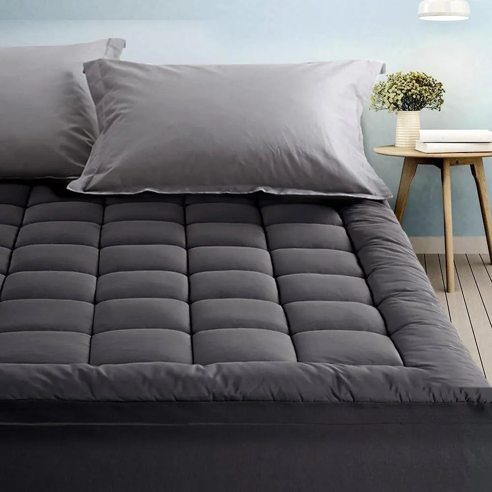 Giselle Queen Mattress Topper Pillowtop 1000GSM Charcoal Microfibre Bamboo Fibre Filling Protector Giselle