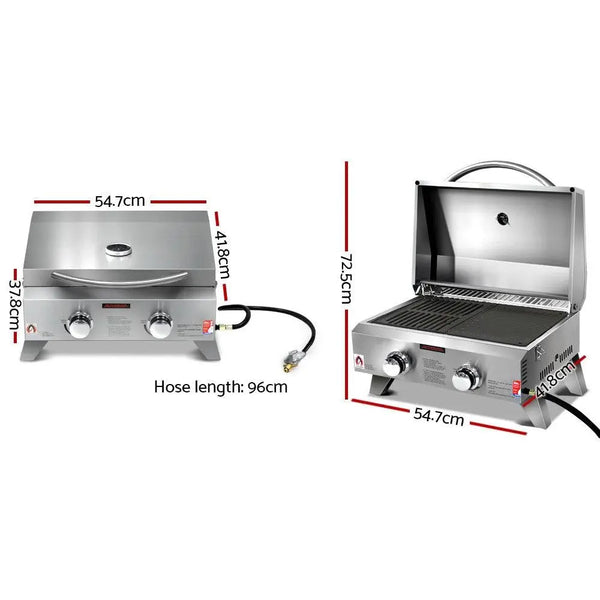 Grillz Portable Gas BBQ LPG Oven Camping Cooker Grill 2 Burners Stove Outdoor Deals499