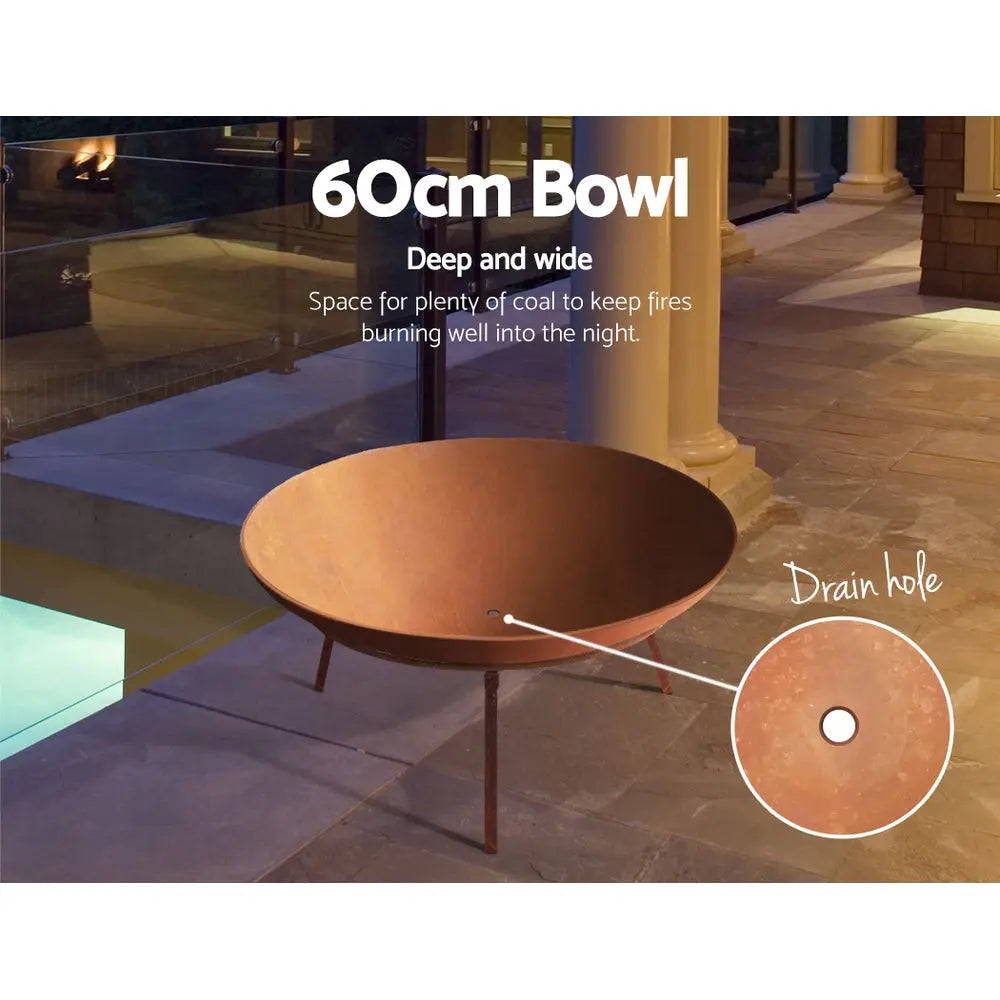 Grillz Rustic Fire Pit Heater Charcoal Iron Bowl Outdoor Patio Wood Fireplace 60CM from Deals499 at Deals499