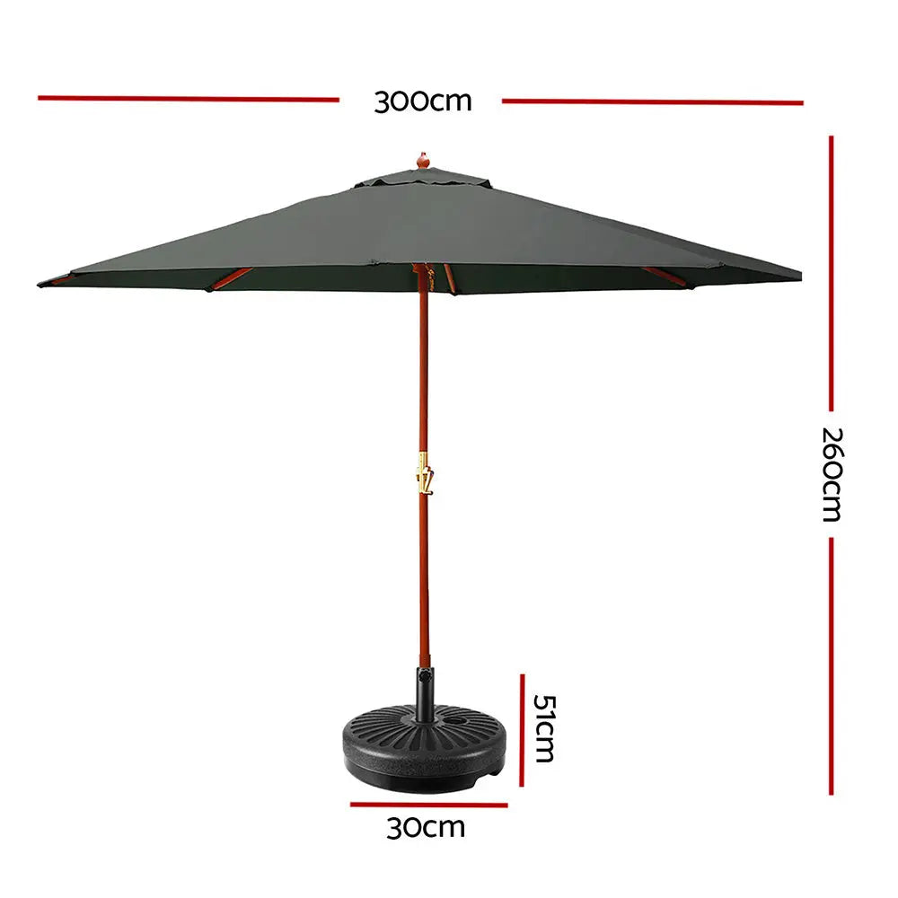 Instahut Outdoor Umbrella Pole Umbrellas 3M W/ Base Garden Stand Deck Charcoal Deals499