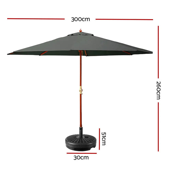 Instahut Outdoor Umbrella Pole Umbrellas 3M W/ Base Garden Stand Deck Charcoal Deals499