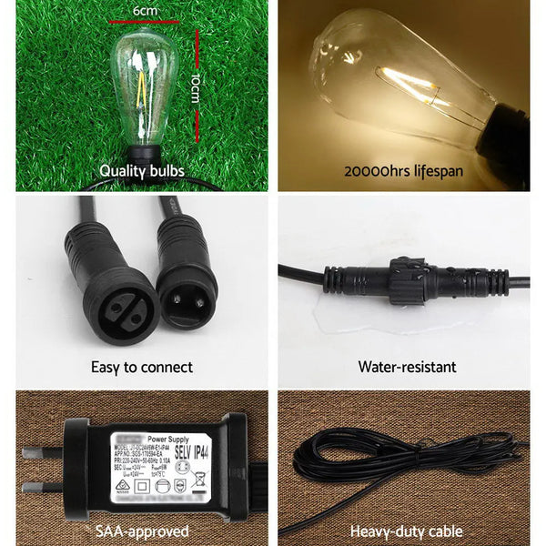 Jingle Jollys 68m 70 LED Festoon Lights String Lighting Wedding Party Deals499