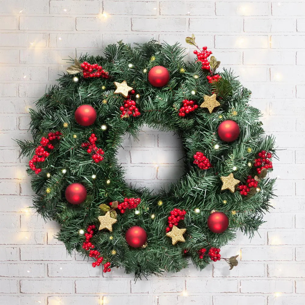 Jingle Jollys Christmas Wreath 60cm Xmas Tree Decoration Green Deals499