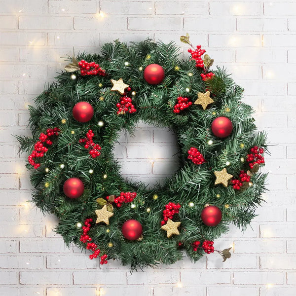 Jingle Jollys Christmas Wreath 60cm Xmas Tree Decoration Green Deals499