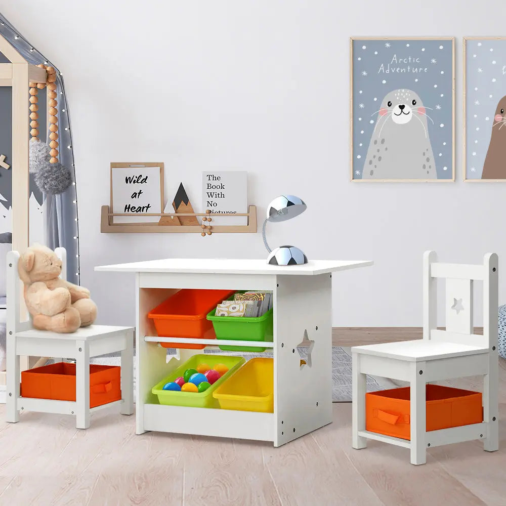 Keezi 3 PCS Kids Table and Chairs Set Children Furniture Play Toys Storage Box Deals499