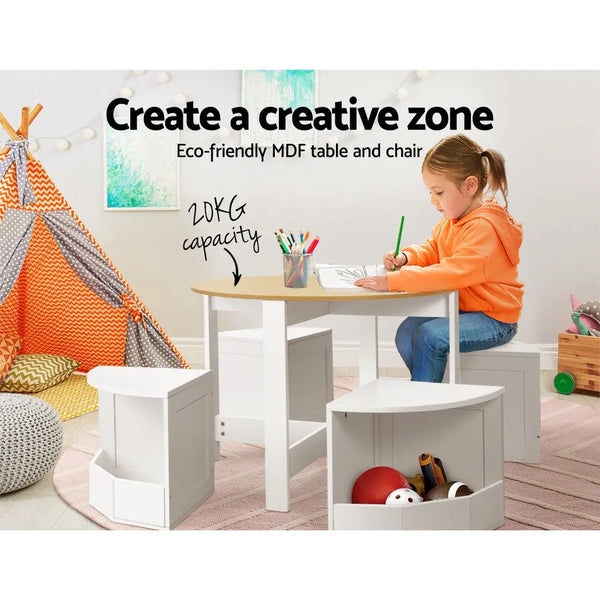 Keezi 5 PCS Kids Table and Chairs Set Storage Chair Wooden Play Study Desk Sets Deals499