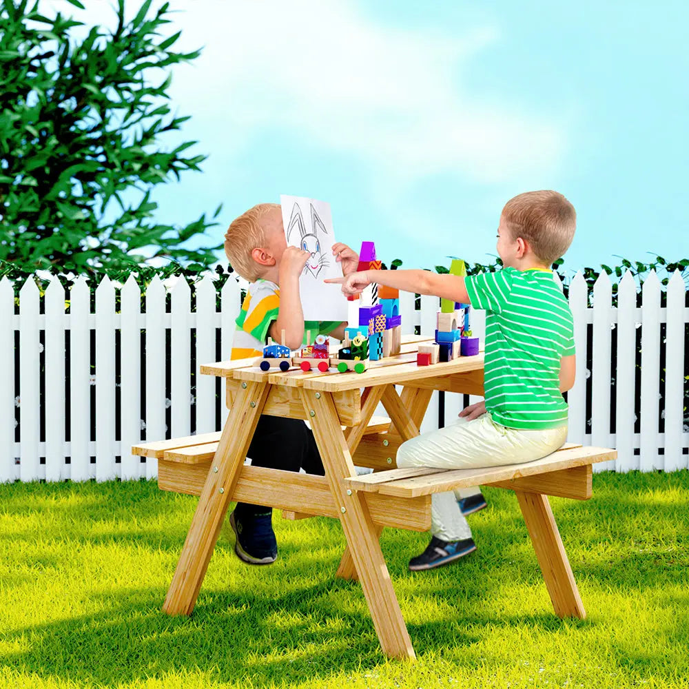 Keezi Kids Outdoor Table and Chairs Picnic Bench Seat Children Wooden Indoor Deals499