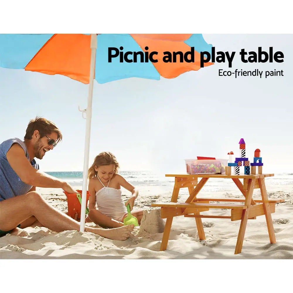 Keezi Kids Outdoor Table and Chairs Picnic Bench Seat Umbrella Children Wooden Deals499