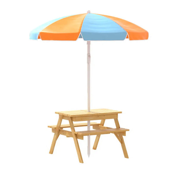Keezi Kids Outdoor Table and Chairs Picnic Bench Set Umbrella Water Sand Pit Box Deals499