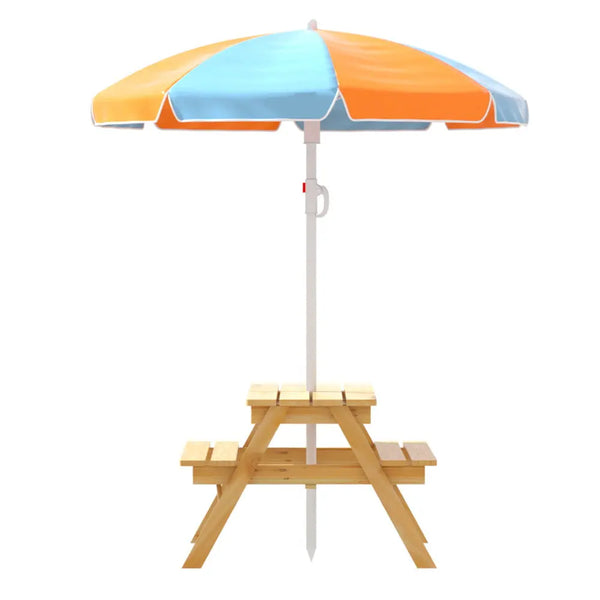 Keezi Kids Outdoor Table and Chairs Picnic Bench Set Umbrella Water Sand Pit Box Deals499