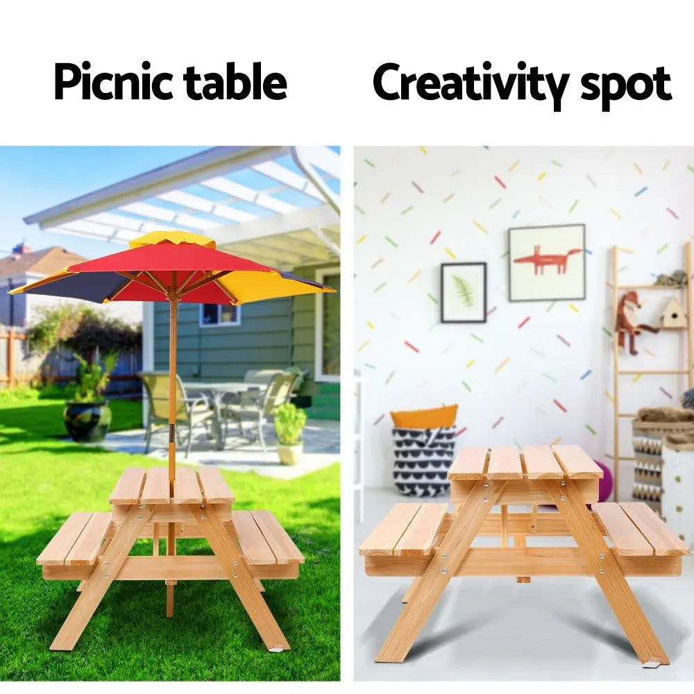 Keezi Kids Wooden Picnic Table Set with Umbrella Deals499