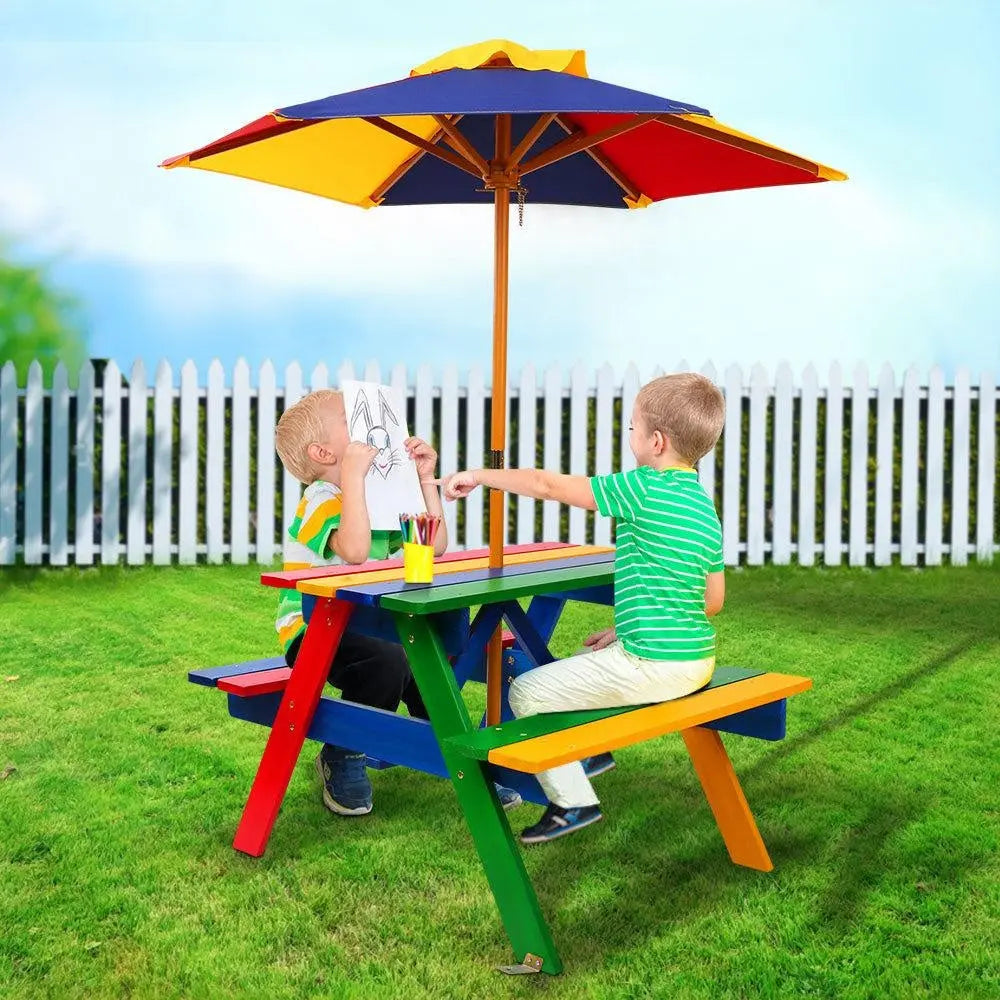 Keezi Kids Wooden Picnic Table Set with Umbrella Deals499
