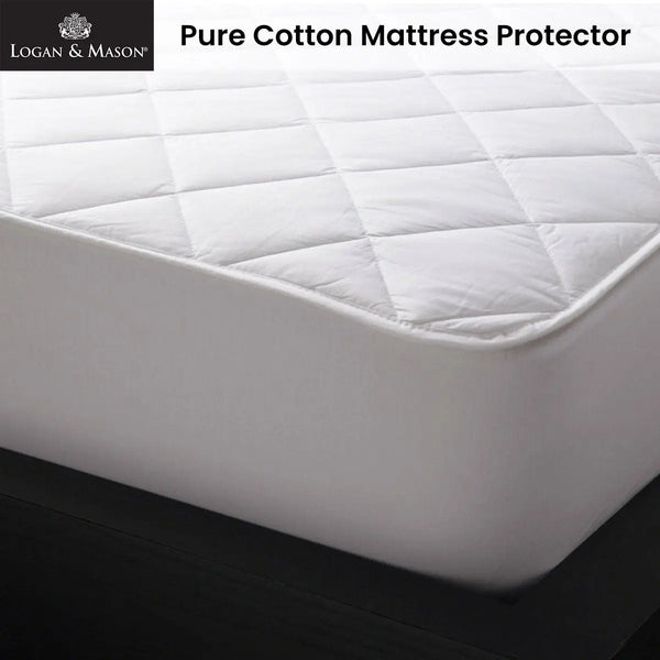 Logan and Mason Pure Cotton Mattress Protector White 45cm Wall King Single from Deals499 at Deals499