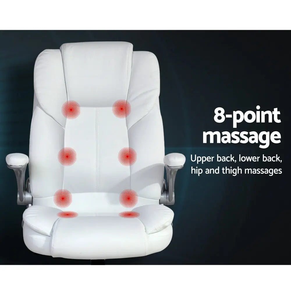PU Leather 8 Point Massage Office Chair - White Deals499