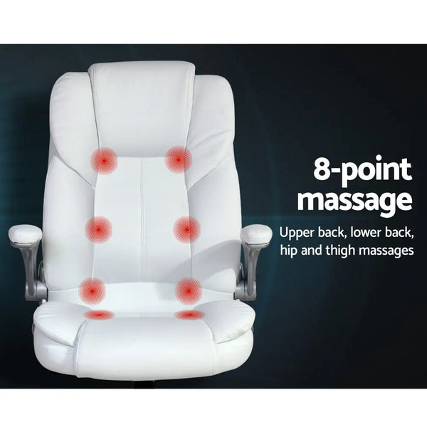 PU Leather 8 Point Massage Office Chair - White Deals499