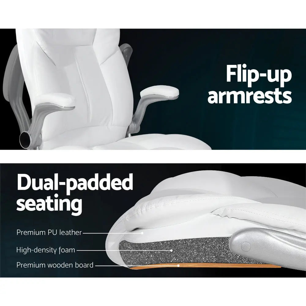 PU Leather 8 Point Massage Office Chair - White Deals499