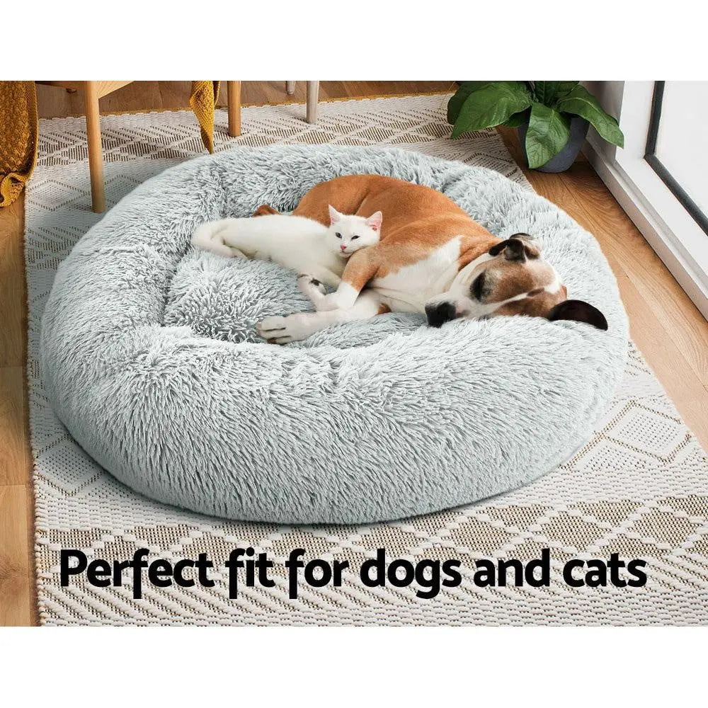 Pet Bed Dog Cat Calming Bed Large 90cm Light Grey Sleeping Comfy Cave Washable Deals499