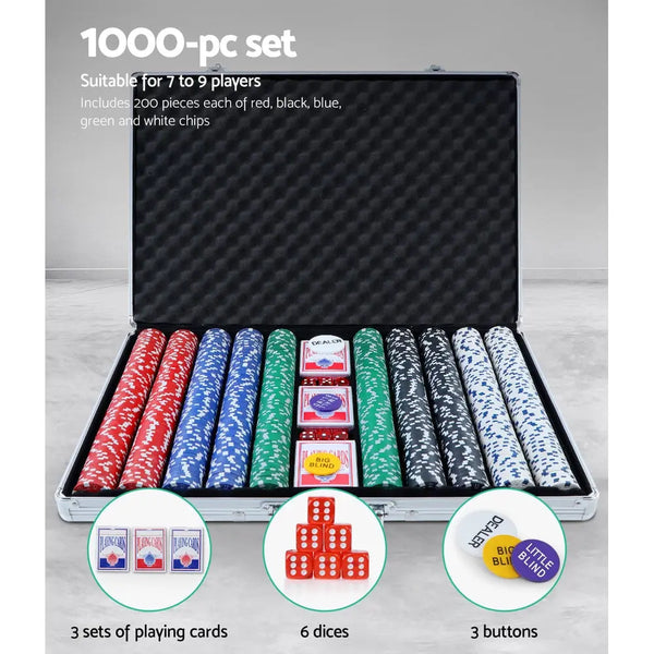 Poker Chip Set 1000PC Chips TEXAS HOLD'EM Casino Gambling Dice Cards Deals499