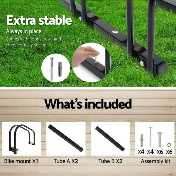 Portable Bike 3 Parking Rack Bicycle Instant Storage Stand - Black Deals499