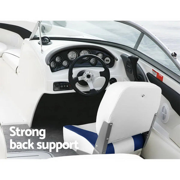 Seamanship Set of 2 Folding Swivel Boat Seats - White & Blue Deals499