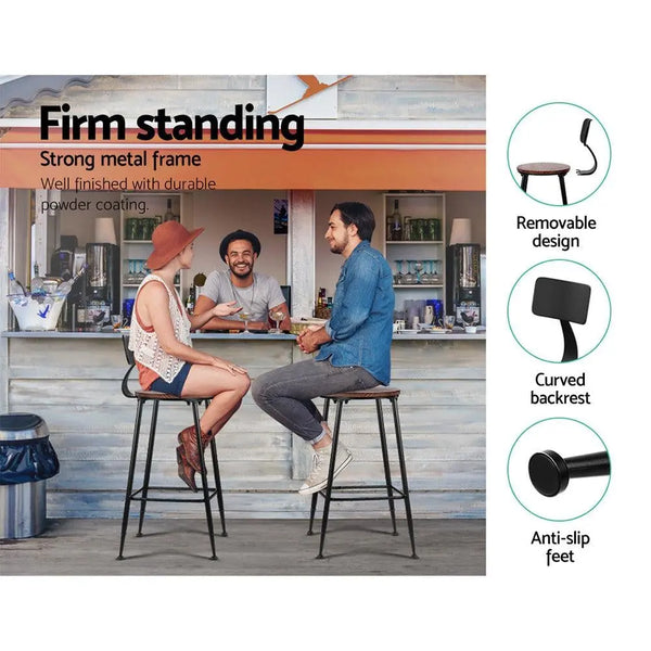 Set of 2 Artiss Bar Stools Pinewood Metal - Black and Wood Deals499