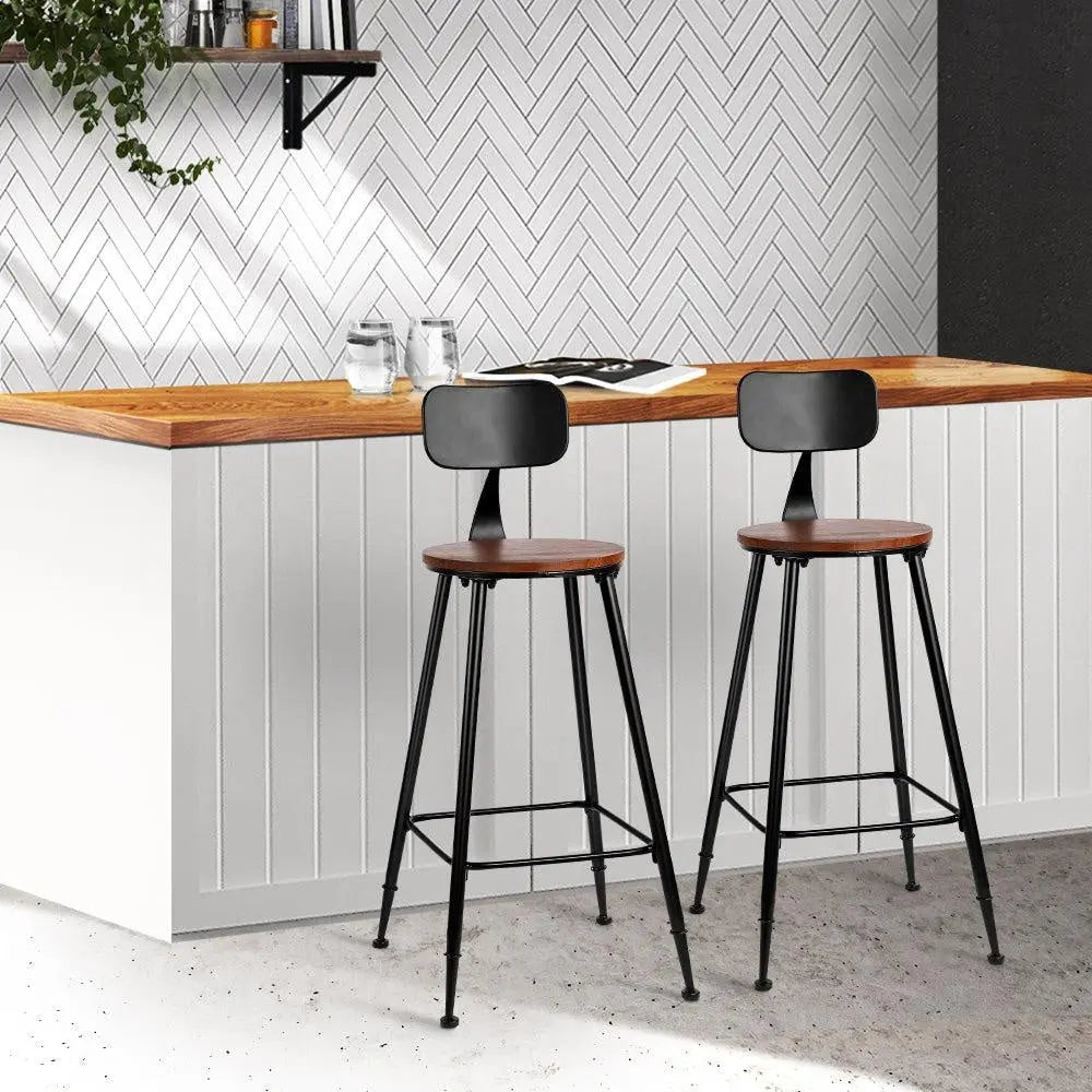 Set of 2 Artiss Bar Stools Pinewood Metal - Black and Wood Deals499