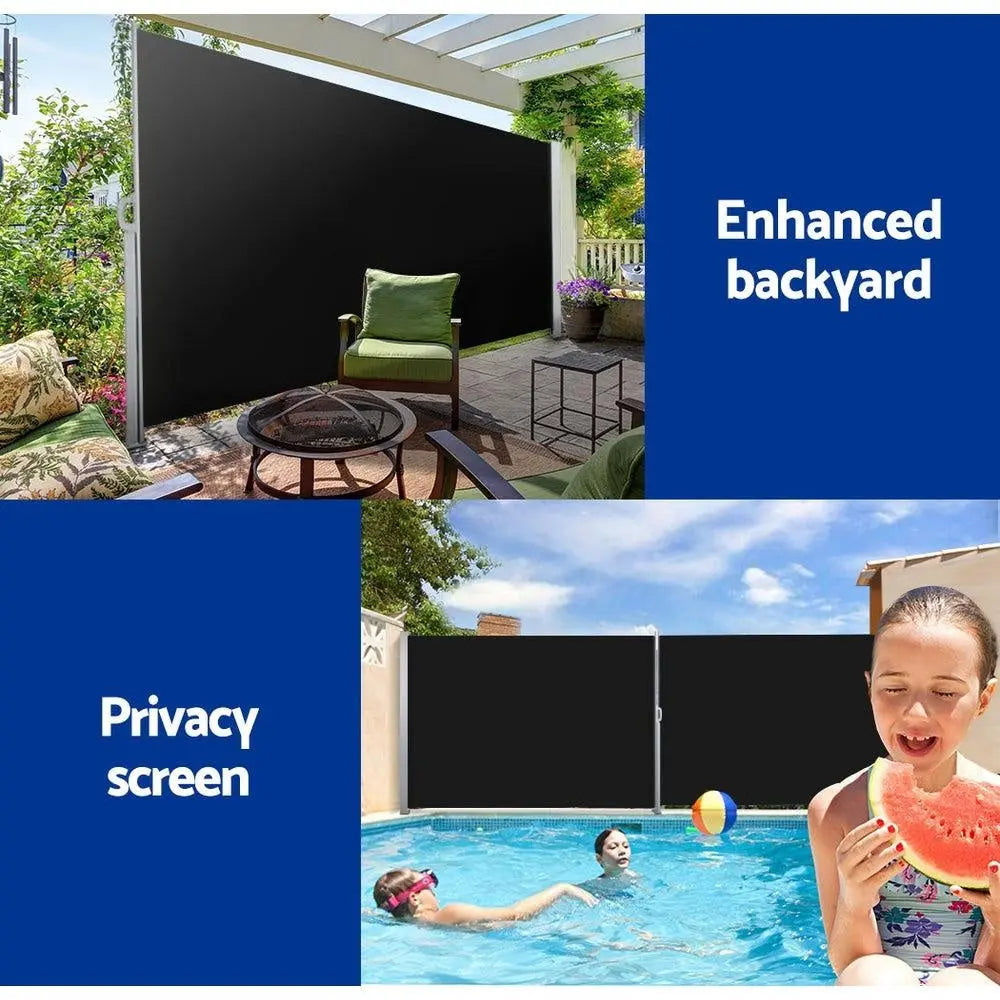 Set of 2 Instahut Side Awning Sun Shade Outdoor Blinds Retractable Screen 2X3M BK Deals499