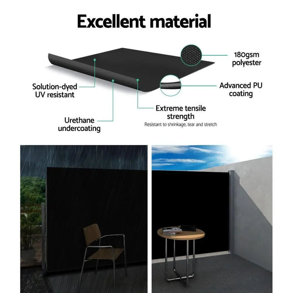 Set of 2 Instahut Side Awning Sun Shade Outdoor Blinds Retractable Screen 2X3M BK Deals499