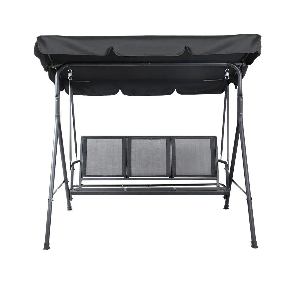 Swing Chair Outdoor Furniture Hanging Chairs Hammock 3 Seater Canopy Garden Bench Seat Patio Gardeon Lounger Cushion Backyard Park Black Gardeon