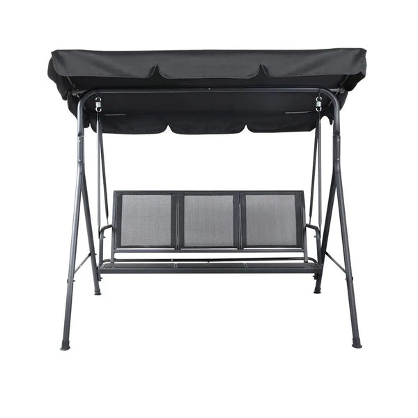 Swing Chair Outdoor Furniture Hanging Chairs Hammock 3 Seater Canopy Garden Bench Seat Patio Gardeon Lounger Cushion Backyard Park Black Gardeon