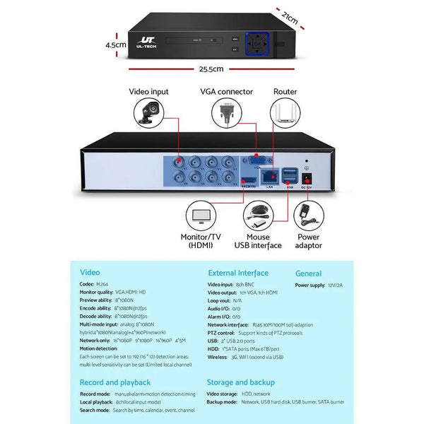 UL-tech CCTV Camera Home Security System 8CH DVR 1080P Cameras Outdoor Day Night Deals499