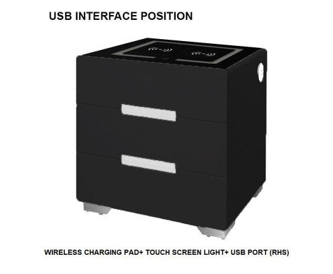 Smart Bedside Tables Side 3 Drawers Wireless Charging USB Right Hand Nightstand LED Light AU Black from Deals499 at Deals499