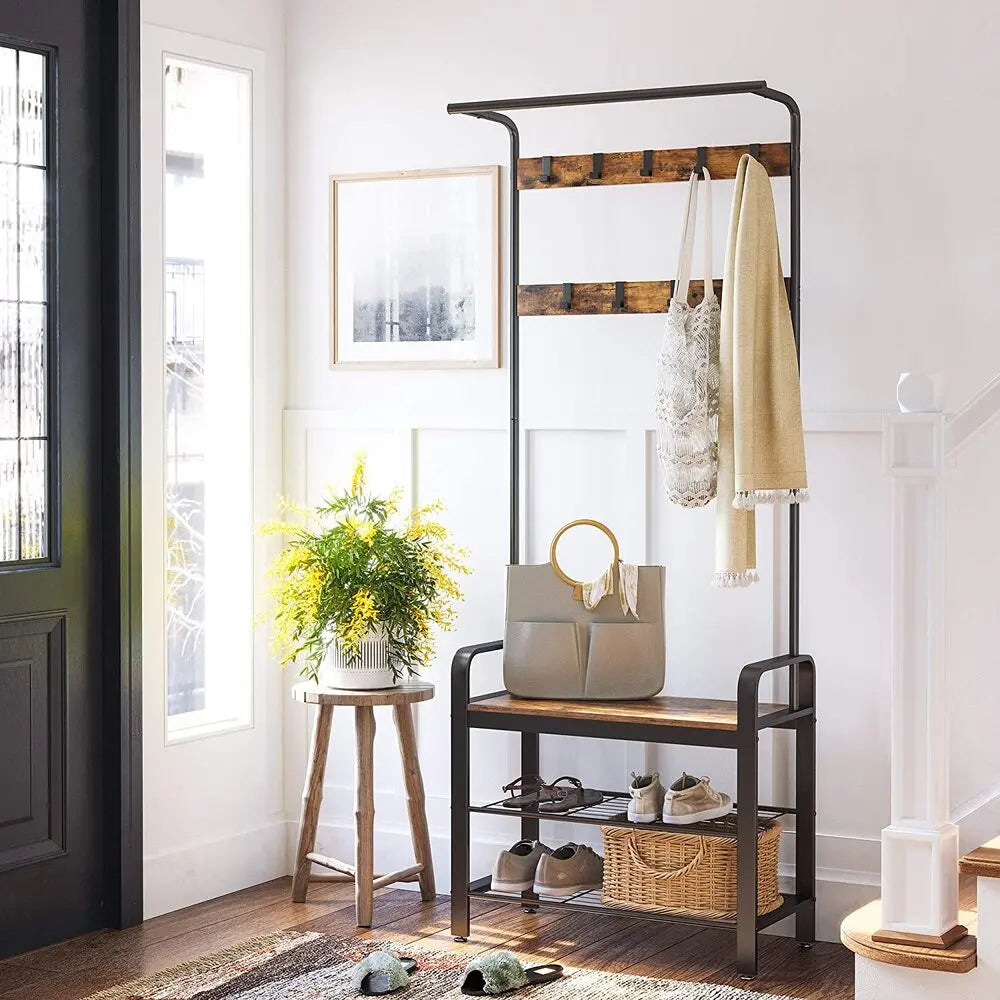 VASAGLE Coat Rack Stand Height 183 cm Rustic Brown and Black HSR40B Deals499