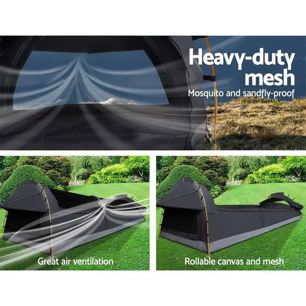 Weisshorn Camping Swags King Single Swag Canvas Tent Deluxe Dark Grey Large Deals499