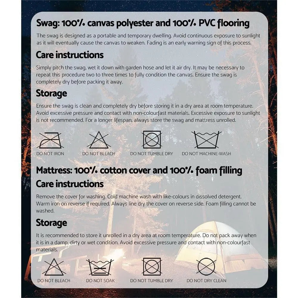 Weisshorn Camping Swags King Single Swag Canvas Tent Deluxe Dark Grey Large Deals499