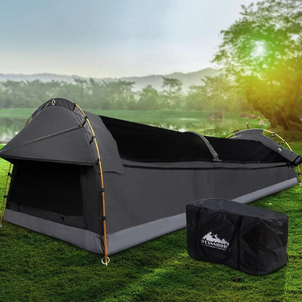 Weisshorn Camping Swags King Single Swag Canvas Tent Deluxe Dark Grey Large Deals499