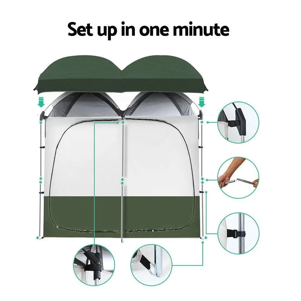 Weisshorn Double Camping Shower Toilet Tent Outdoor Portable Change Room Green Deals499