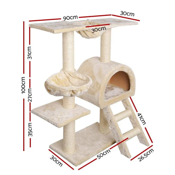 i.Pet Cat Tree 100cm Trees Scratching Post Scratcher Tower Condo House Furniture Wood Beige Deals499