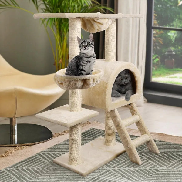 i.Pet Cat Tree 100cm Trees Scratching Post Scratcher Tower Condo House Furniture Wood Beige Deals499