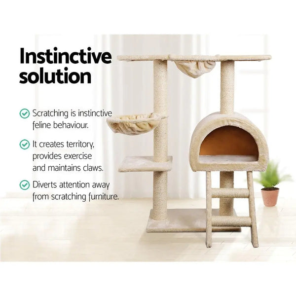 i.Pet Cat Tree 100cm Trees Scratching Post Scratcher Tower Condo House Furniture Wood Beige Deals499
