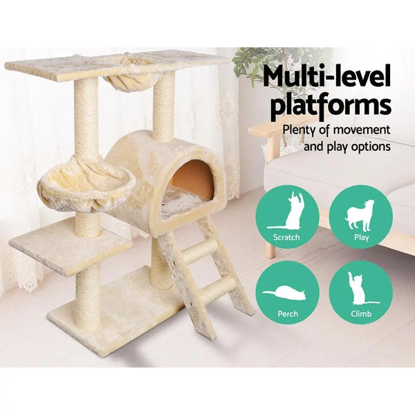 i.Pet Cat Tree 100cm Trees Scratching Post Scratcher Tower Condo House Furniture Wood Beige Deals499