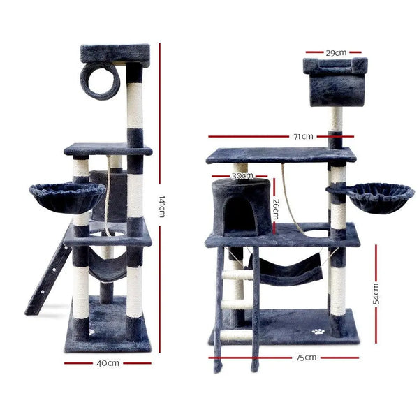 i.Pet Cat Tree 141cm Trees Scratching Post Scratcher Tower Condo House Furniture Wood Deals499