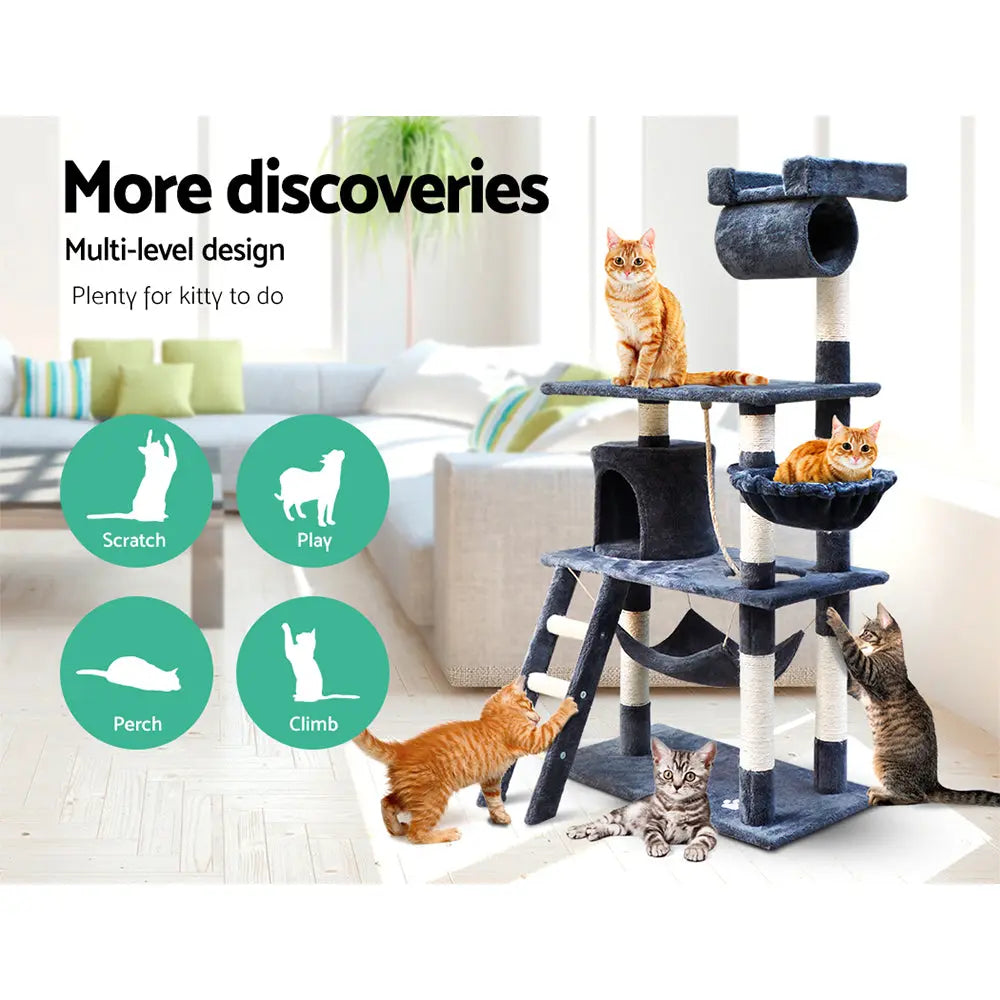 i.Pet Cat Tree 141cm Trees Scratching Post Scratcher Tower Condo House Furniture Wood Deals499