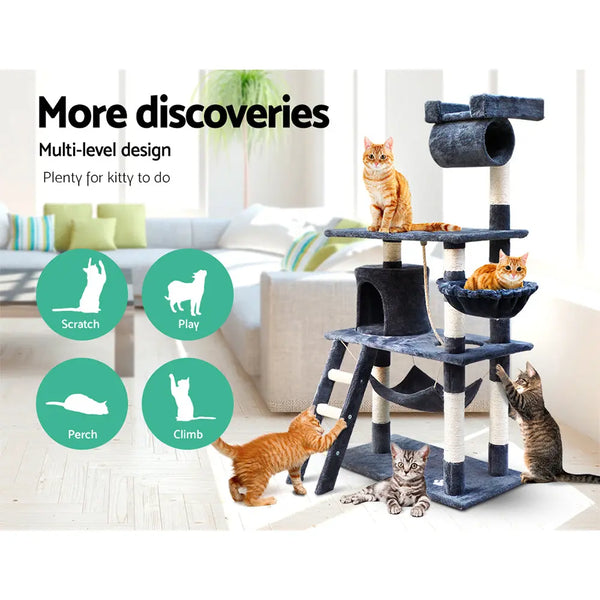 i.Pet Cat Tree 141cm Trees Scratching Post Scratcher Tower Condo House Furniture Wood Deals499