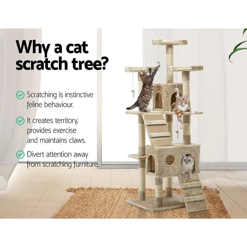 i.Pet Cat Tree 180cm Trees Scratching Post Scratcher Tower Condo House Furniture Wood Beige Deals499