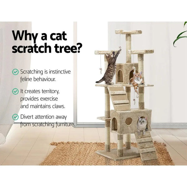 i.Pet Cat Tree 180cm Trees Scratching Post Scratcher Tower Condo House Furniture Wood Beige Deals499