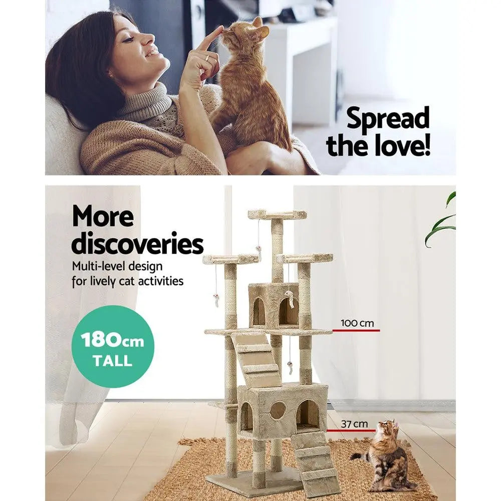 i.Pet Cat Tree 180cm Trees Scratching Post Scratcher Tower Condo House Furniture Wood Beige Deals499