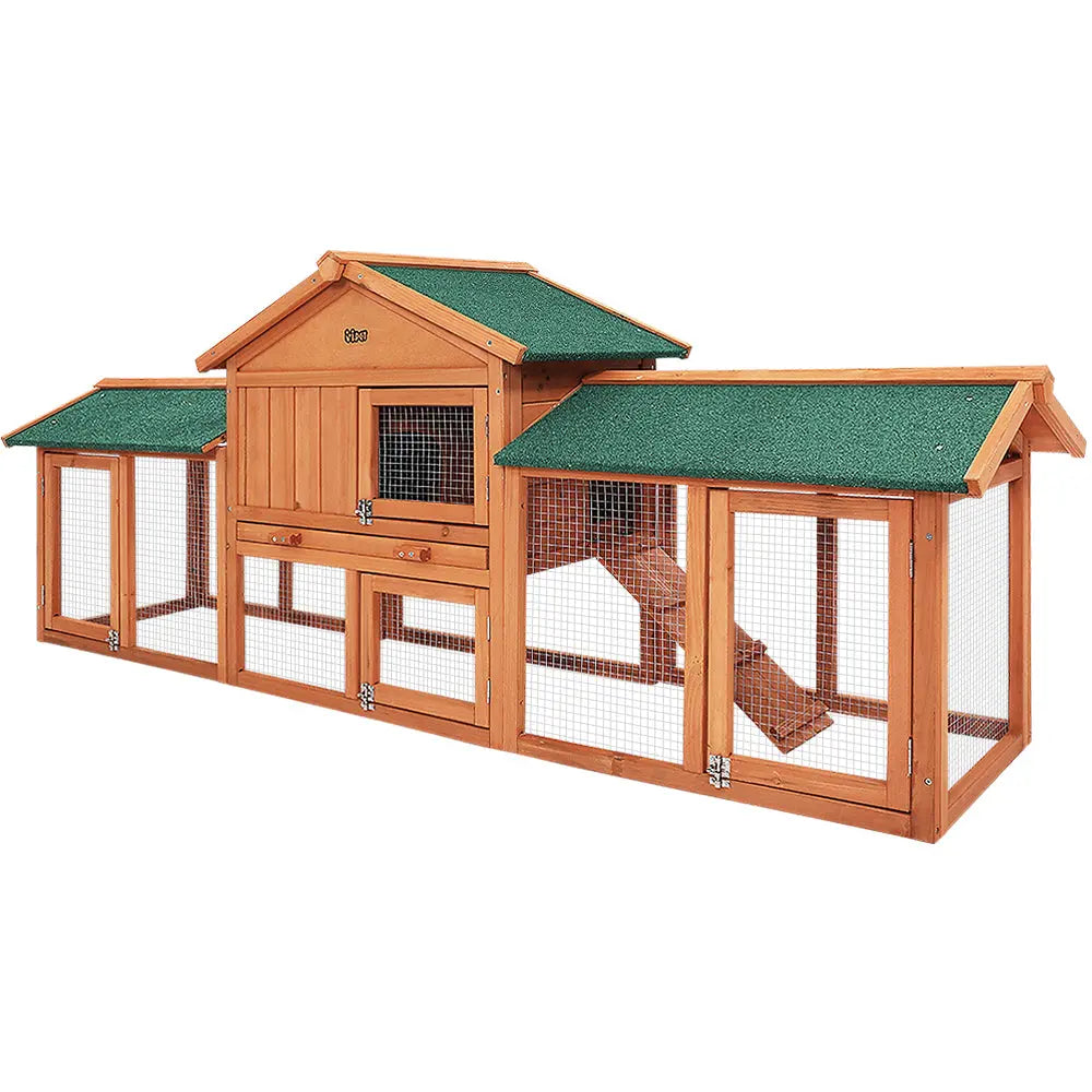 i.Pet Rabbit Hutch Chicken Coop Wooden Cage Pet Hutch 220cm x 52cm x 84cm Deals499