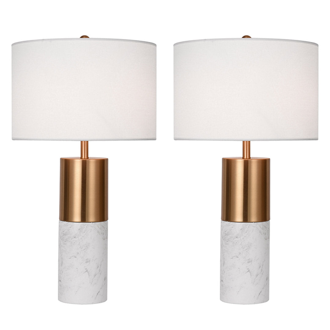 SOGA 2X 60cm White Marble Bedside Modern Desk Table Lamp Living Room Shade with Cylinder Base Soga